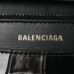 Shiny Calfskin Logo Crocodile Embossed Ville Wallet on Chain Black