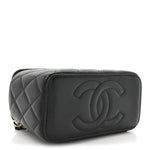 Lambskin Quilted Small Top Handle Vanity Case With Chain Black