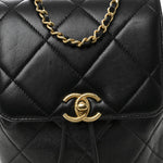 Lambskin Quilted Logo Mini Backpack Black