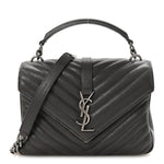Sheepskin Matelasse Chevron Monogram Medium College Bag Asphalt