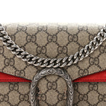 GG Supreme Monogram Suede Small Dionysus Shoulder Bag Beige Ebony Vulcanic Red