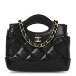 Shiny Lambskin Quilted Micro 31 Clutch With Chain Black