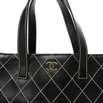 Calfskin Wild Stitch Large Tote Black