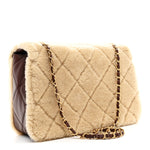 Shearling Lambskin Quilted Large Furry Coco Flap Dark Brown Beige