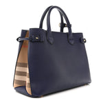 Derby Calfskin House Check Medium Banner Tote Ink Blue