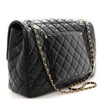 Grained Calfskin Quilted XXL Travel Flap Bag Black