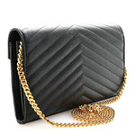 Grain De Poudre Matelasse Chevron Monogram Chain Wallet Black
