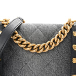 Washed Denim Quilted Messenger Flap Black