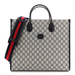 GG Supreme Monogram Azalea Calfskin Medium Retro Interlocking G Tote Bag Beige Blue