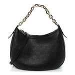 GG Grainy Calfskin Emblem Large Half Moon Shoulder Bag Black