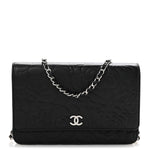 Lambskin Camellia Embossed Wallet On Chain WOC Black