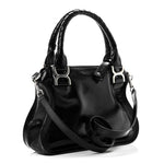 Natural Shiny Calfskin Small Marcie Satchel Black