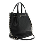 Calfskin Stitched Chain Top Handle Bucket Bag Black