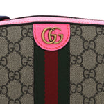 GG Supreme Monogram Textured Dollar Calfskin Web Ophidia Small Crossbody Bag Beige Ebony Fuchsia