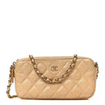 Metallic Caviar Quilted Small Clutch With Chain Gold