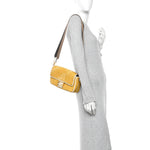 X SARA COLEMAN Canvas Vitello King Seta FF Fish Eye Embroidered Baguette Mostarda White Ice