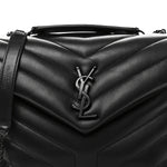 Calfskin Y Quilted Monogram Monochrome Small Loulou Chain Satchel Black