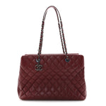 Caviar Quilted City Shopping Tote Dark Red