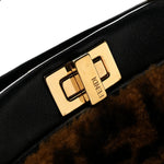 Shearling Nappa Macro FF 1974 Mini Peekaboo Iconic Satchel Tobacco Black