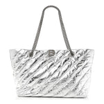 Metallic Crushed Calfskin Quilted Medium Crush Carry All Tote Bag Silver