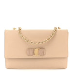 Printed Calfskin Vara Bow Chain Flap Crossbody Beige