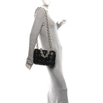 Lambskin Maxi Intreccio Padded Chain Cassette Crossbody Bag Black