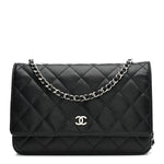 Caviar Quilted Wallet on Chain WOC Black