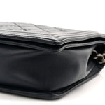 Calfskin Double Stitch Large Boy Flap Navy Blue