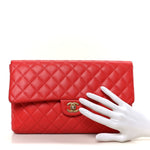 Lambskin Quilted Flap Clutch Red