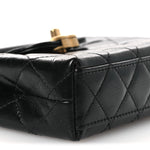 Shiny Aged Calfskin Quilted Mini Nano Kelly Shopper Black