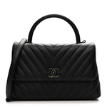 Caviar Chevron Quilted Small Coco Handle Flap So Black