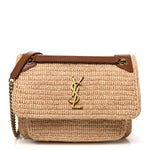 Raffia Calfskin Monogram Medium Niki Chain Satchel