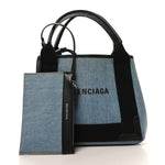 Denim  Fabric Satin Calfskin Navy Cabas XS Blue Black