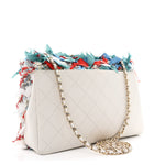 Calfskin Woven Fabric Rumbag Flap Blue White