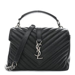 Sheepskin Matelasse Chevron Monogram Medium College Bag Black