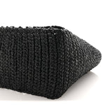 Yarn Raffia Effect Crochet Logo Embroidered Small Tote Bag Black