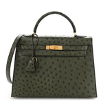Ostrich Kelly Sellier 32 Vert Olive