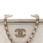 Caviar Quilted Crystal Hearts Small Vanity Case With Chain White