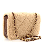 Shearling Lambskin Quilted Furry Coco Flap Dark Brown Beige