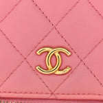 Lambskin Quilted Trendy Mini Vanity Case With Chain Pale Pink