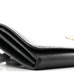 Saffiano Metal Flap Wallet With Strap Black