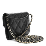 Caviar Quilted Flap Card Holder On Chain Black