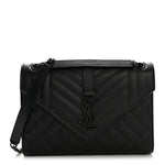 Grain De Poudre Textured Mixed Matelasse Triquilt Medium Monogram Monochrome Satchel Black