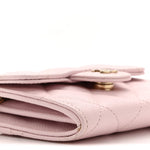 Caviar Quilted Flap Card Holder On Chain Pink