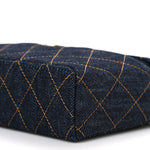 Denim Quilted Top Handle Slim Vanity Case With Chain Dark Blue Orange