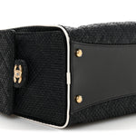 Braided Raffia Calfskin Small Chanel 25 Handbag Black White