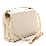 Calfskin Chevron Quilted Large Medal Flap Light Beige