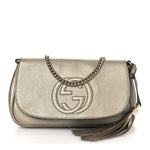 Metallic Pebbled Calfskin Medium Soho Flap Crossbody Golden Beige