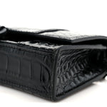 Shiny Calfskin Monochrome Crocodile Embossed Hourglass Chain Bag Black