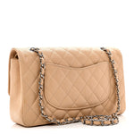 Caviar Quilted Medium Double Flap Beige